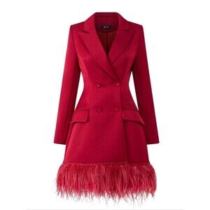 NWT 21SIX Red Rosa Taffeta Feather Blazer Dress Size XL